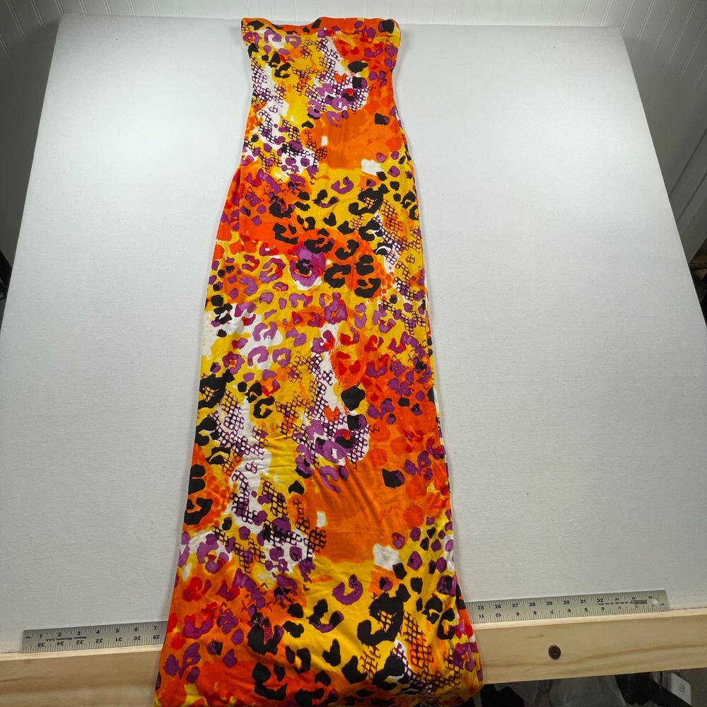 Hale Bob Womens XS Strapless Maxi Dress Animal Print Orange Yellow Purple Boho